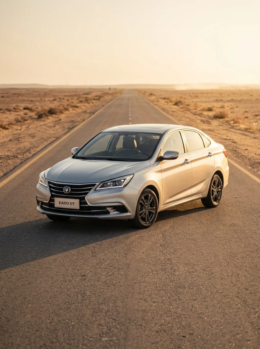 Changan Eado parked on a Jordanian road, three-quarter front exterior view