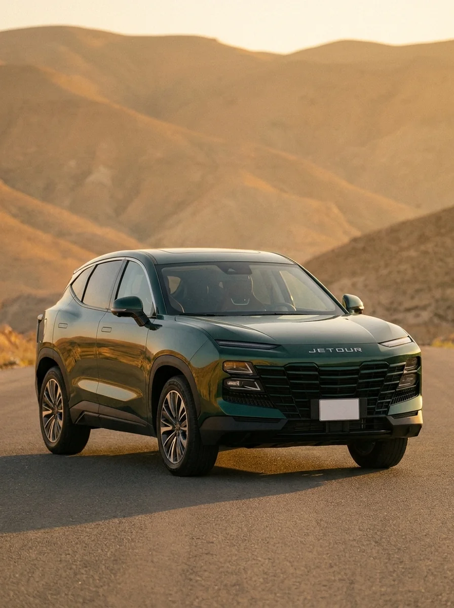 Jetour Dashing parked on a Jordanian road, three-quarter front exterior view